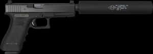 Black Semi Automatic Pistol With Silencer PNG image with transparent background