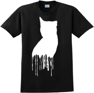 Black Shirt Cat Silhouette Dripping Design PNG Image