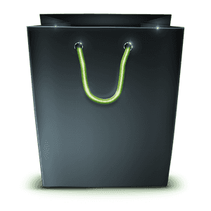 Black Shopping Bag Green Handles PNG image with transparent background