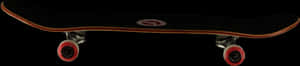 Black Skateboard Red Wheels Side View PNG with transparent background