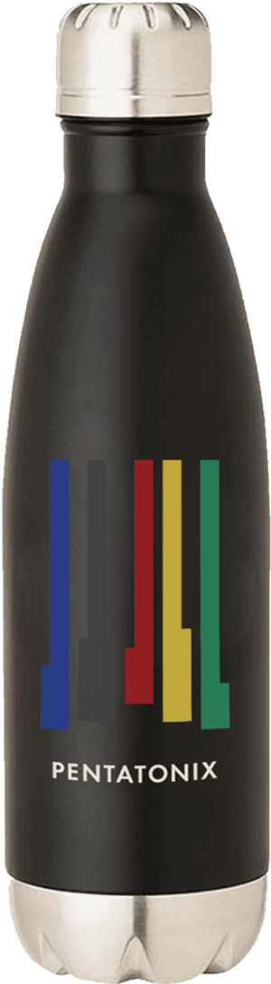 Black Stainless Steel Water Bottle Pentatonix Logo PNG image with transparent background