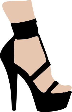Black Strappy High Heel Shoe PNG Image