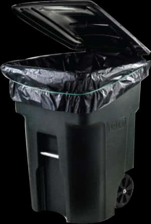 Black Wheeled Trash Canwith Lid Open PNG with transparent background