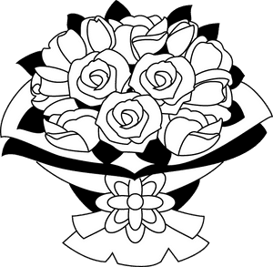Black White Rose Bouquet Illustration PNG with transparent background