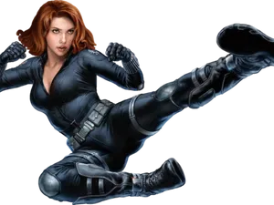 Black Widow Action Pose PNG Image