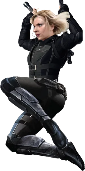 Black Widow Action Pose PNG Image