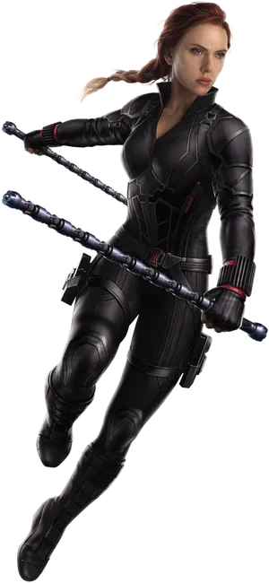 Black Widow Action Pose PNG Image