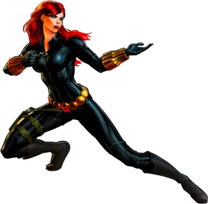 Black Widow Action Pose PNG Image