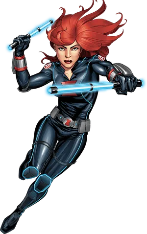 Black Widow Action Pose PNG Image