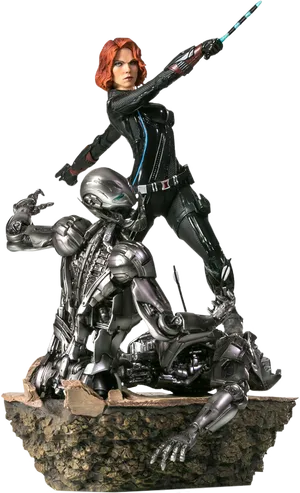 Black Widow Defeating Robot Adversary PNG Image