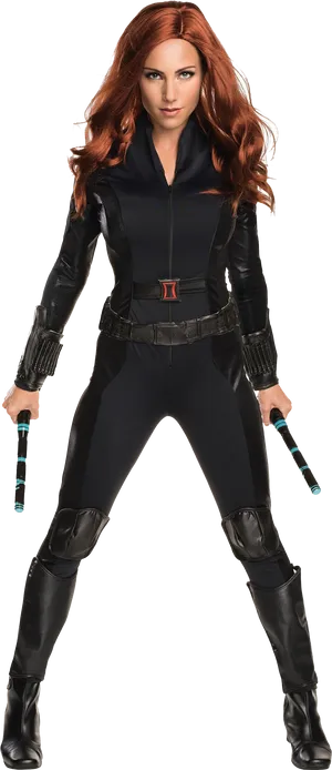 Black Widow Readyfor Action PNG Image