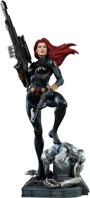 Black Widow Statue Action Pose PNG Image