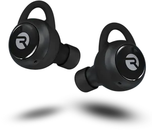 Black Wireless Earbuds Product Showcase PNG Image