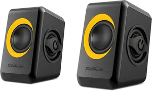 Black Yellow Desktop Speakers PNG Image