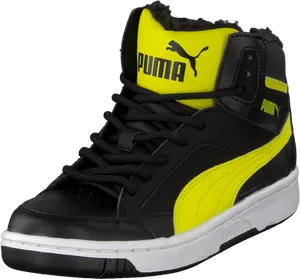 Black Yellow Puma High Top Sneaker PNG Image