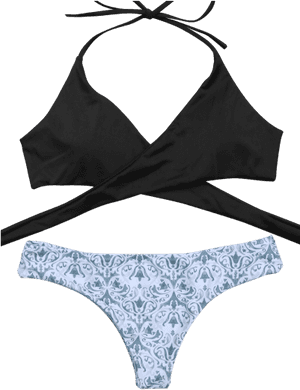 Wrap Bikini Top And Baroque Bottoms - Bikini Top Black And White PNG