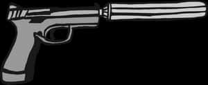 Blackand White Silhouette Pistol PNG image with transparent background