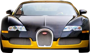 Blackand Yellow Bugatti Veyron Front View PNG Image