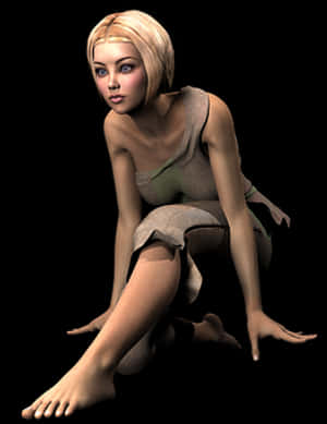 Blonde Animated Character Crouching PNG image with transparent background