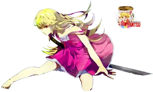 Blonde Anime Character Dynamic Pose PNG Image