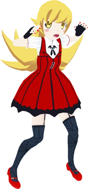 Blonde Anime Character Red Dress PNG Image