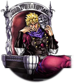 Blonde Anime Character Throne Pose PNG Image