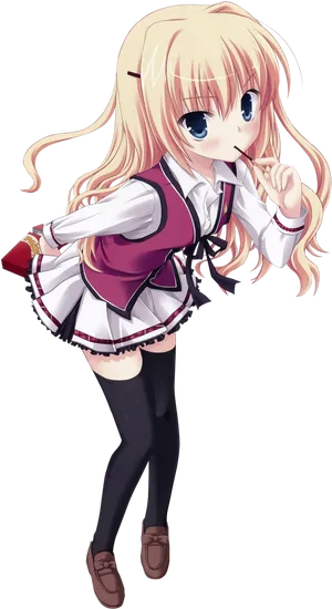 Blonde Anime Girl School Uniform PNG Image