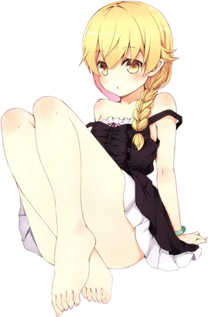 Blonde Anime Girl Sitting Black Dress PNG Image