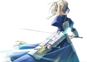 Blonde Anime Swordswoman PNG Image