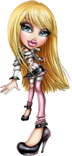 Blonde Bratz Doll Fashion Pose PNG Image