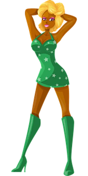 Blonde Cartoon Characterin Green Dress PNG Image