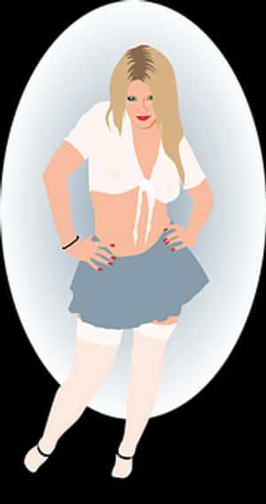 Blonde Cartoon Characterin Skirtand Top PNG