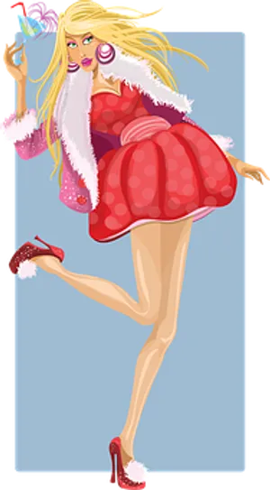 Blonde Cartoon Fashion Pose PNG Image