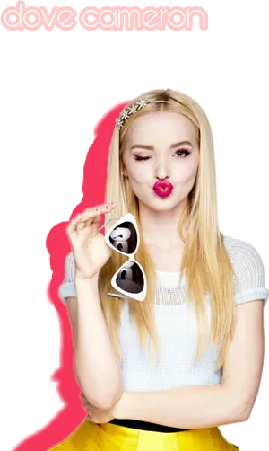 Blonde Celebrity Poutingwith Sunglasses PNG Image