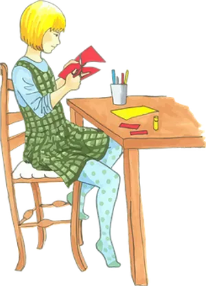 Blonde Child Crafting Activity PNG Image