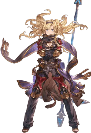 Blonde Fantasy Warriorwith Spear PNG Image