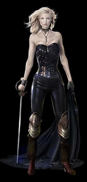 Blonde Female Warriorin Black Outfit PNG image with transparent background