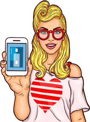 Blonde Girl Showing Smartphone Screen PNG Image