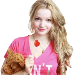 Blonde Girlwith Teddyand Lollipop PNG Image