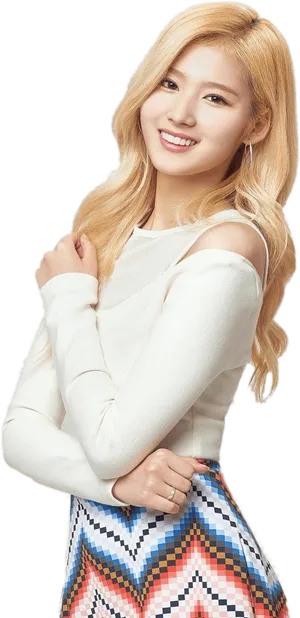 Blonde Kpop Idol Smiling Pose PNG Image