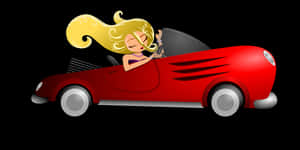Blonde Woman Driving Red Convertible PNG image with transparent background