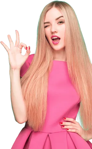 Blonde Woman Giving O K Sign PNG Image