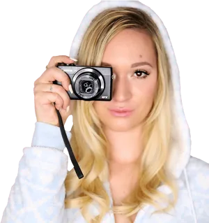 Blonde Woman Holding Camera PNG Image