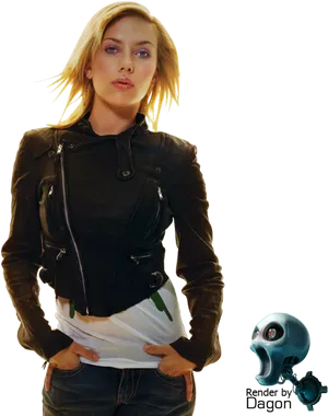 Blonde Woman Leather Jacket Render PNG Image