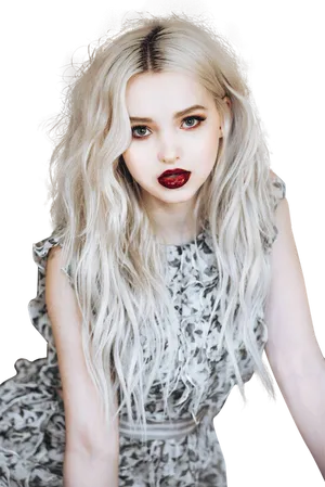 Blonde Woman Red Lipstick Portrait PNG Image