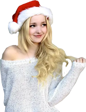 Blonde Womanin Santa Hat PNG Image