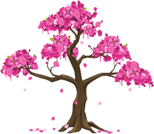 Blooming Pink Floral Tree Illustration PNG Image