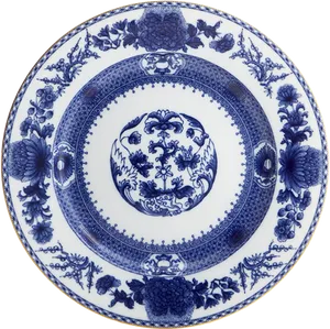 Blue And White Floral Ceramic Plate PNG Image