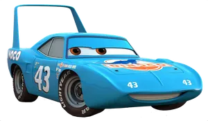 Blue Animated Racecar Character PNG Image