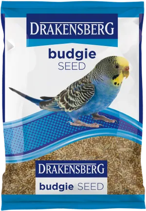 Blue Budgie On Seed Package PNG Image